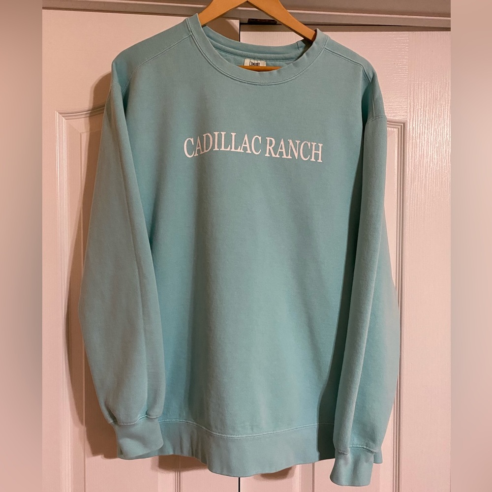 Comfort Colors Cadillac Ranch Light Teal Sweatshirt Large Women’s Texas Route 66